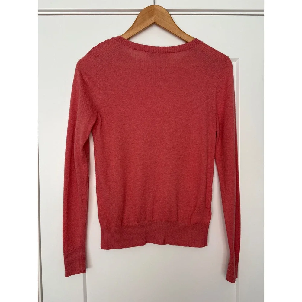 LOFT Preppy Coastal Coquette Coral Pink Button Shoulder Wool Blend Crew Neck XS